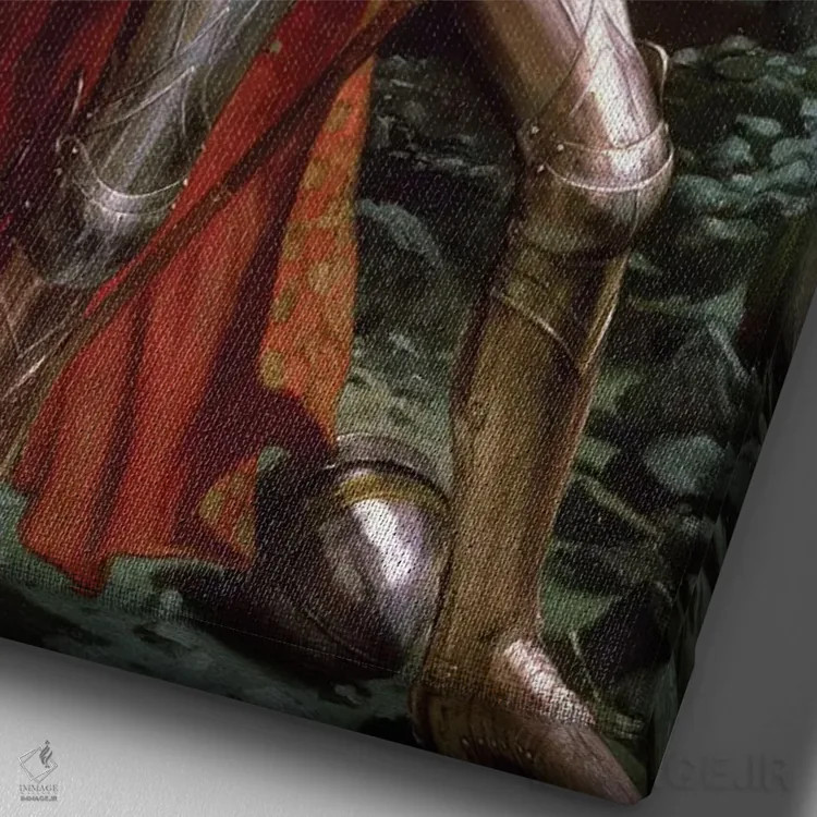 تابلو شاه آرتور، ۱۹۰۳ (اسطوره بریتانیایی) اثر چارلز ارنست باتلر - نمای نزدیک بافت بوم