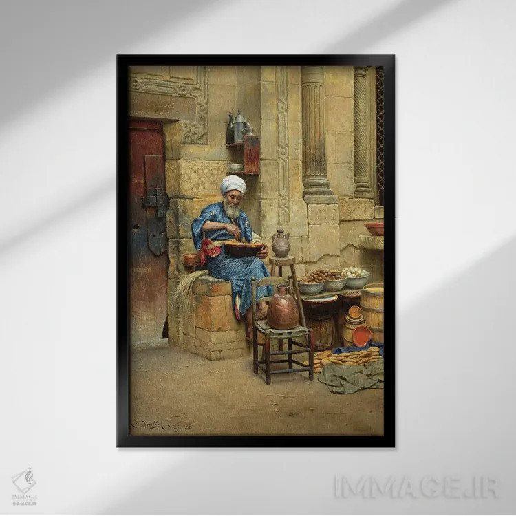 تابلو دستفروش خیابانی، ۱۸۸۸ اثر لودویگ دویچ - نمای قابدار مشکی