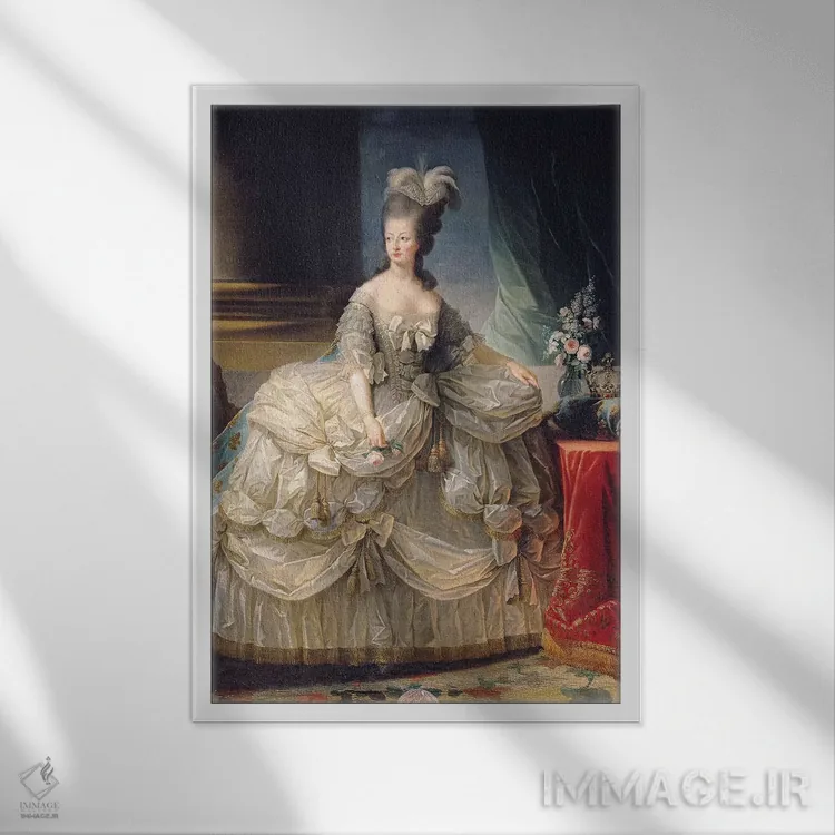 تابلو ماری آنتوانت، ملکهٔ فرانسه، ۱۷۷۹ اثر الیزابت لوئیز ویژه لو برن (نقاش فرانسوی) - نمای قابدار سفید