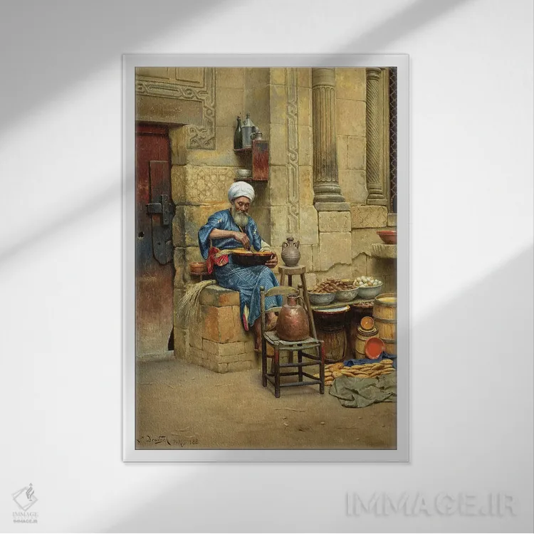 تابلو دستفروش خیابانی، ۱۸۸۸ اثر لودویگ دویچ - نمای قابدار سفید