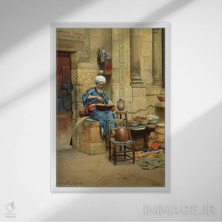 تابلو دستفروش خیابانی، ۱۸۸۸ اثر لودویگ دویچ - نمای قابدار سفید