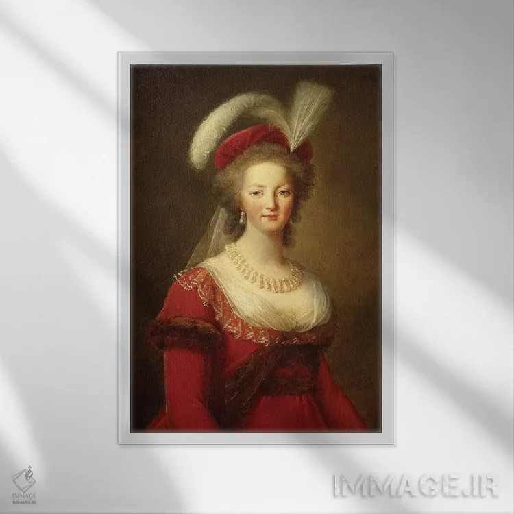 تابلو پرترهٔ ماری آنتوانت، ملکهٔ فرانسه اثر الیزابت لوئیز ویژه لو برن (نقاش فرانسوی) - نمای قابدار سفید