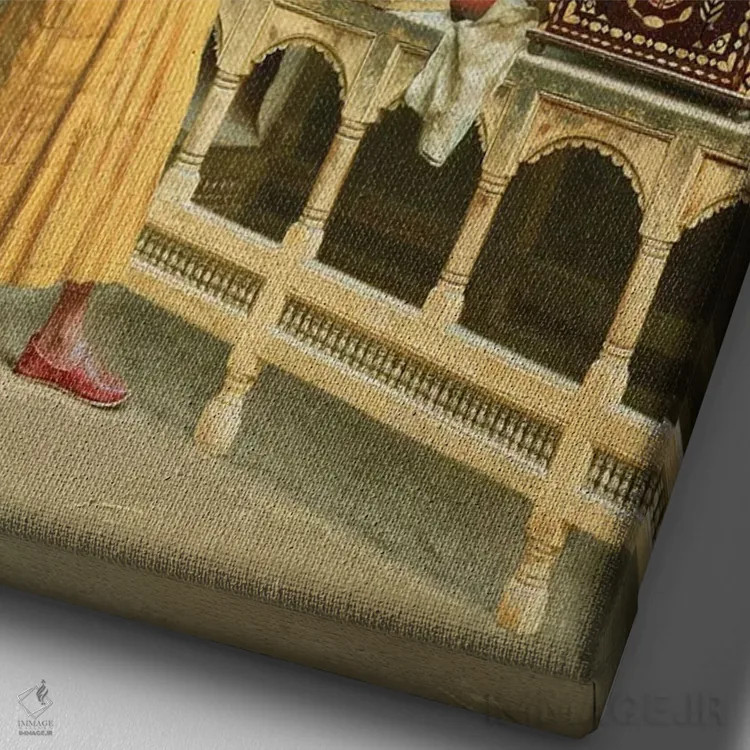 تابلو سازندهٔ مبلمان اثر لودویگ دویچ - نمای نزدیک بافت بوم