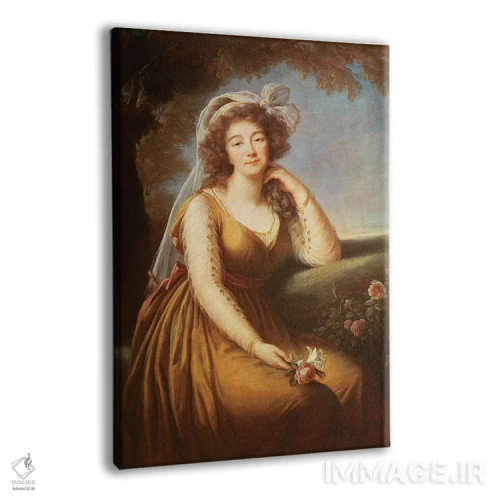 تابلو کنتس دو باری در حال نگه داشتن گل رز اثر الیزابت لوئیز ویژه لو برن (نقاش فرانسوی) - نمای پرسپکتیو محصول