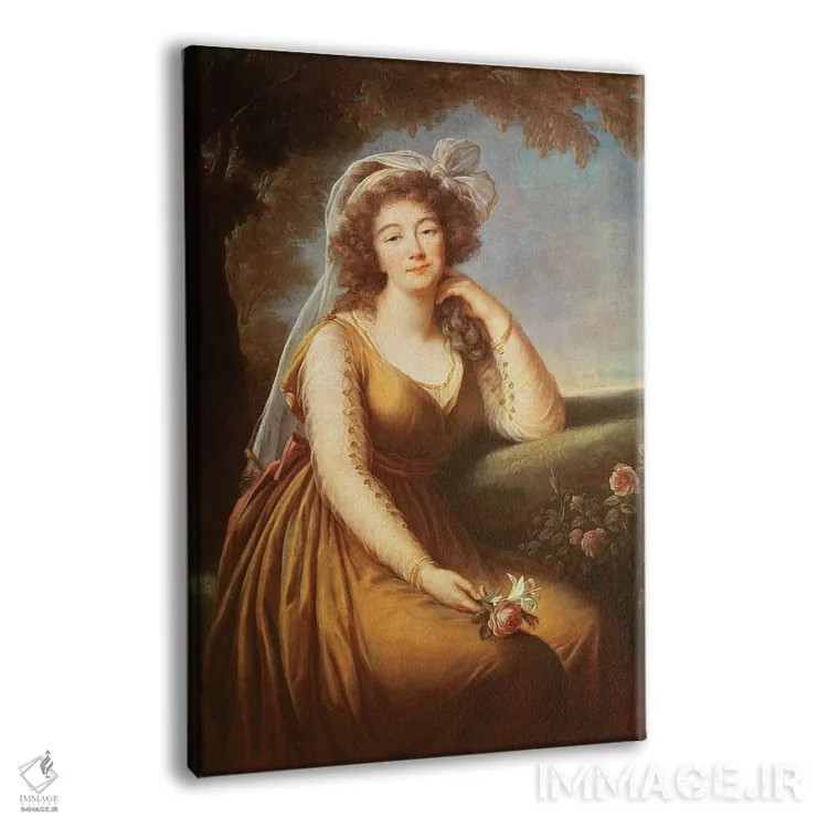 تابلو کنتس دو باری در حال نگه داشتن گل رز اثر الیزابت لوئیز ویژه لو برن (نقاش فرانسوی) - نمای پرسپکتیو محصول