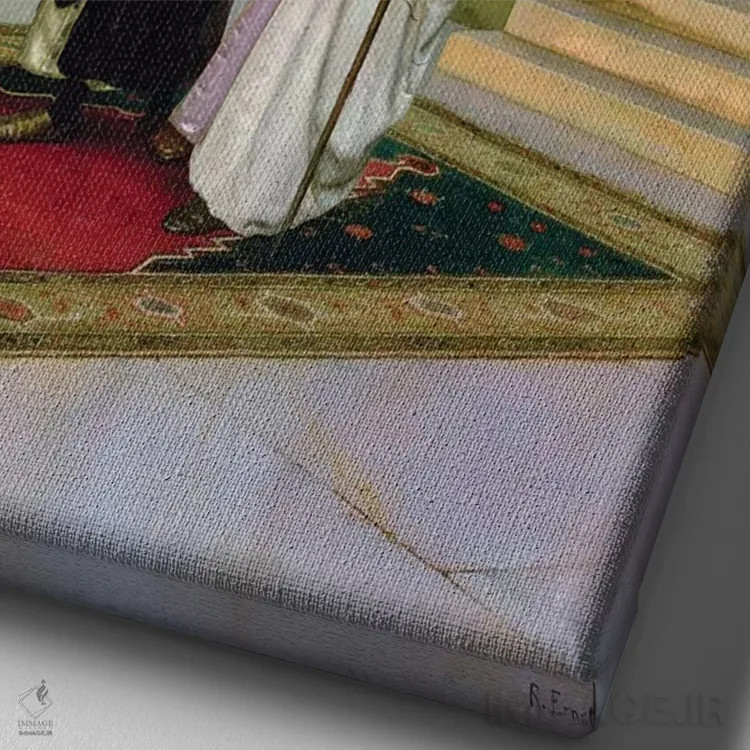 تابلو پس از نماز در مسجد اثر رودلف ارنست (نقاش اتریشی) - نمای نزدیک بافت بوم