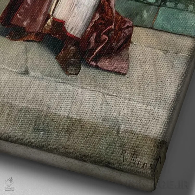 تابلو در حال نگهبانی ایستاده اثر رودلف ارنست (نقاش اتریشی) - نمای نزدیک بافت بوم