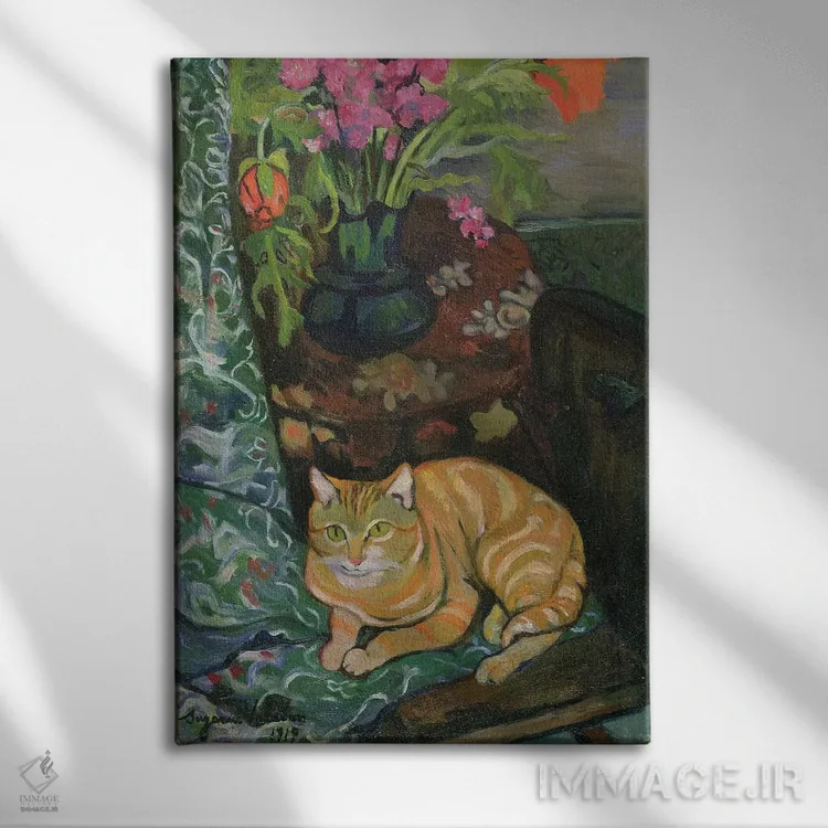 تابلو دستهگل و یک گربه، ۱۹۱۹ اثر ماری کلمنتین والادون - نمای روبهرو روی دیوار