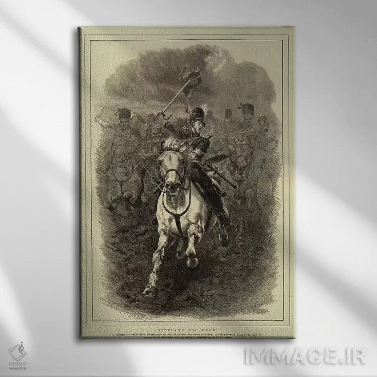 تابلو اسکاتلند تا ابد! اثر لیدی باتلر (نقاش بریتانیایی) - نمای روبهرو روی دیوار