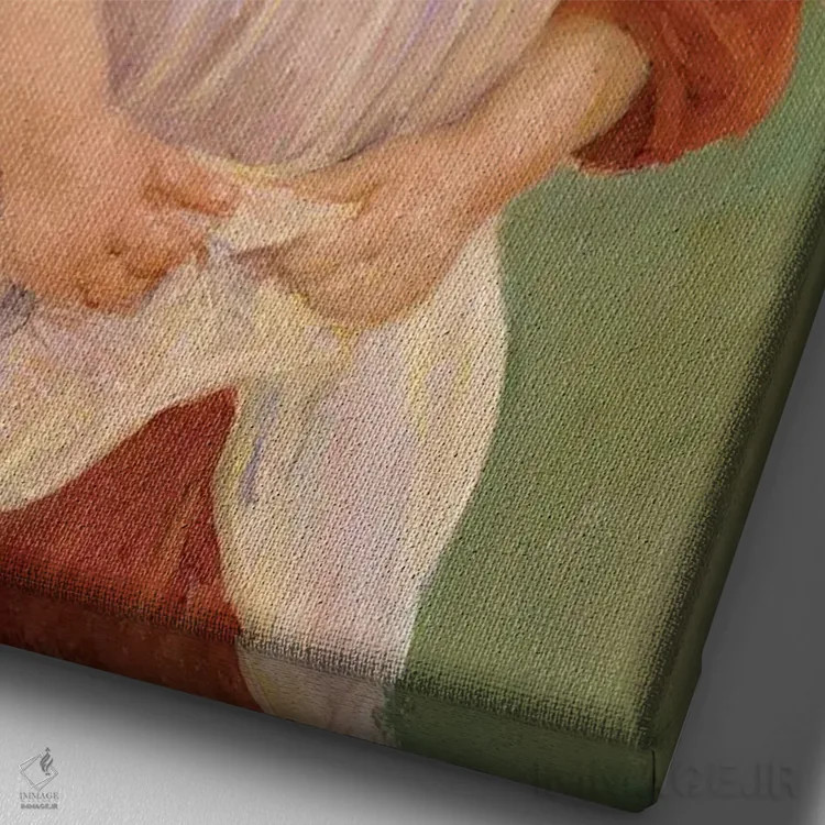 تابلو بهار: مارگو ایستاده در باغ، ۱۹۰۰ اثر مری استیونسون کاسات (نقاش آمریکایی) - نمای نزدیک بافت بوم