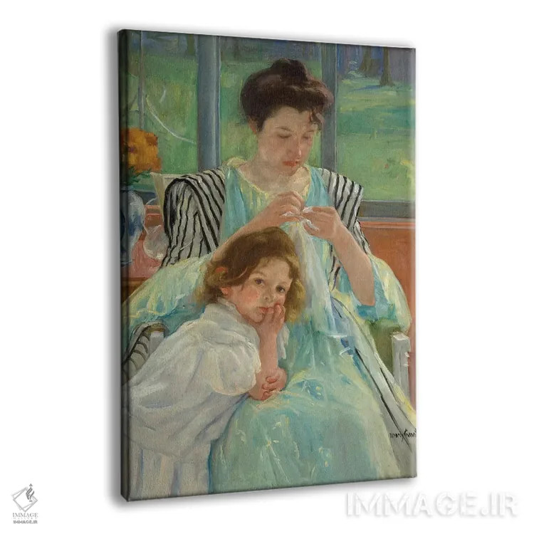 تابلو مادر جوان در حال خیاطی، ۱۹۰۰ اثر مری استیونسون کاسات (نقاش آمریکایی) - نمای پرسپکتیو محصول