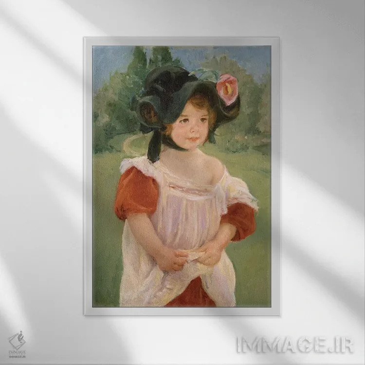 تابلو بهار: مارگو ایستاده در باغ، ۱۹۰۰ اثر مری استیونسون کاسات (نقاش آمریکایی) - نمای قابدار سفید