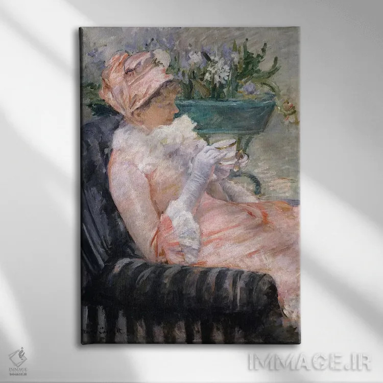 تابلو فنجان چای، حدود ۱۸۸۰–۱۸۸۱ اثر مری استیونسون کاسات (نقاش آمریکایی) - نمای روبهرو روی دیوار