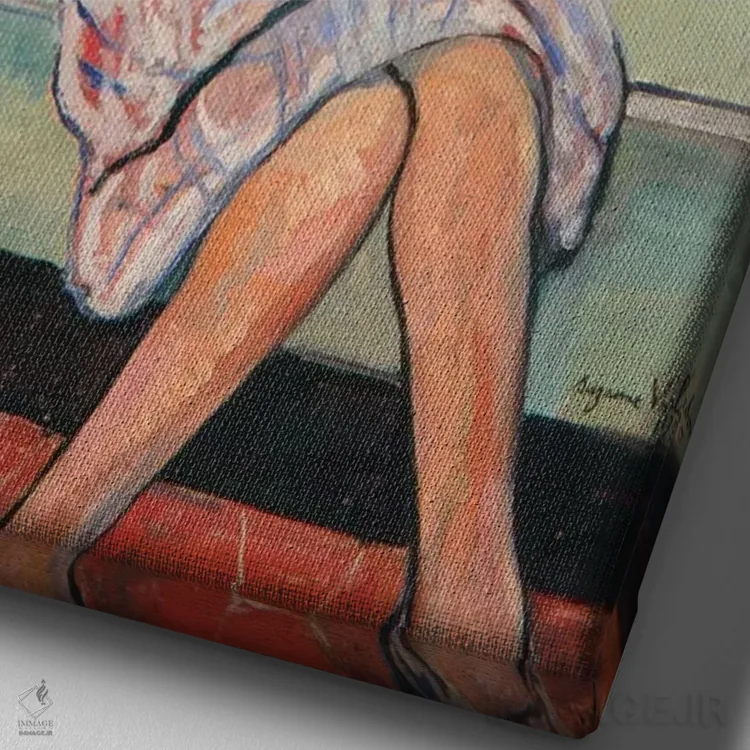 تابلو دختر جوان در برابر پنجره، ۱۹۳۰ اثر ماری کلمنتین والادون - نمای نزدیک بافت بوم