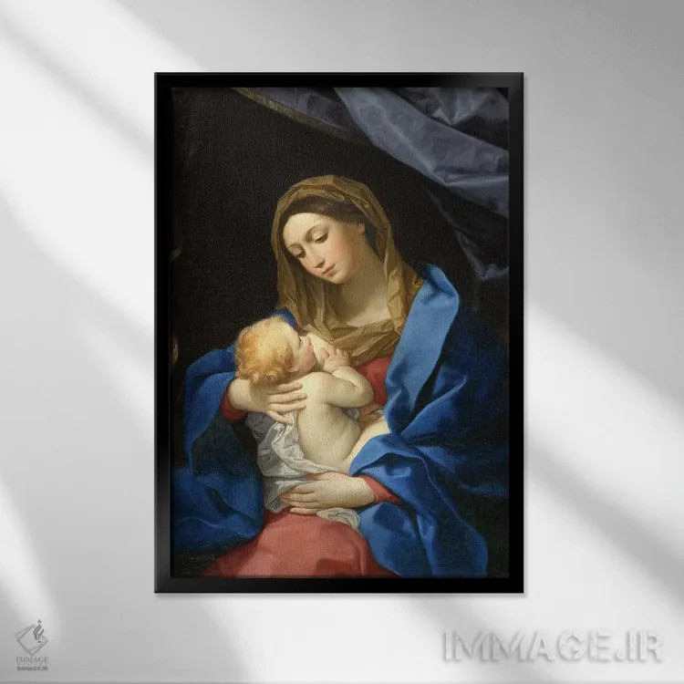 تابلو مدونا و کودک، حدود ۱۶۲۸–۱۶۳۰ (مریم و عیسی) اثر گویدو رنی - نمای قابدار مشکی