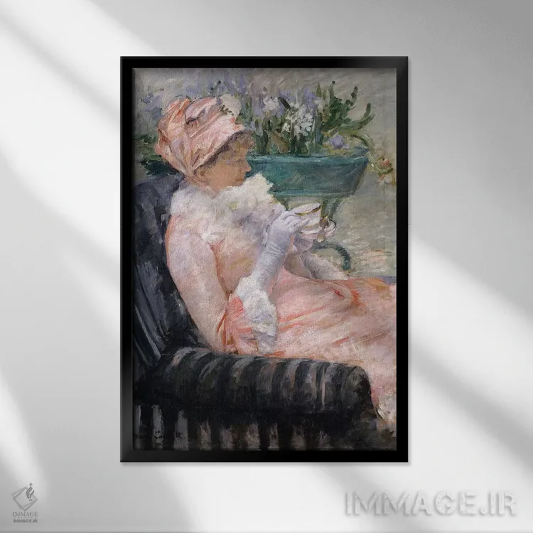 تابلو فنجان چای، حدود ۱۸۸۰–۱۸۸۱ اثر مری استیونسون کاسات (نقاش آمریکایی) - نمای قابدار مشکی