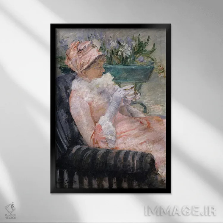 تابلو فنجان چای، حدود ۱۸۸۰–۱۸۸۱ اثر مری استیونسون کاسات (نقاش آمریکایی) - نمای قابدار مشکی