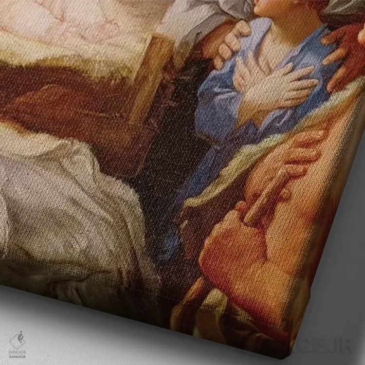 تابلو پرستش شبانان، جزئیاتی از گروه پیرامون عیسی اثر گویدو رنی - نمای نزدیک بافت بوم