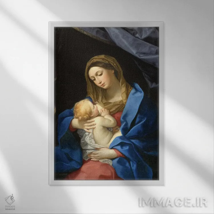 تابلو مدونا و کودک، حدود ۱۶۲۸–۱۶۳۰ (مریم و عیسی) اثر گویدو رنی - نمای قابدار سفید