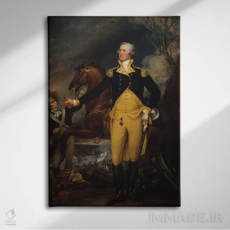 تابلو جورج واشنگتن پیش از نبرد ترنتن، حدود ۱۷۹۲؟۹۴ اثر جان ترامبول (نقاش تاریخنگار آمریکایی) - نمای روبهرو روی دیوار