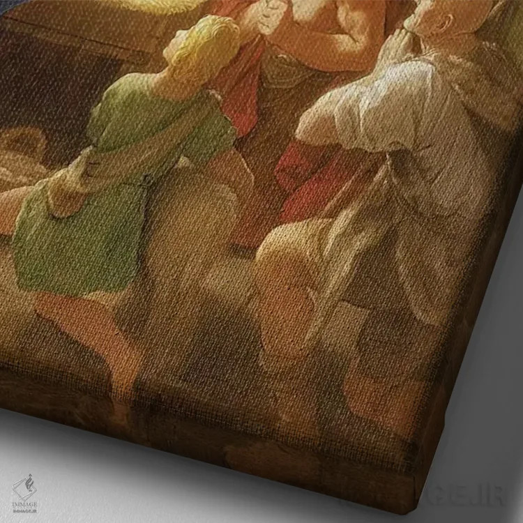 تابلو تولد مسیح در شب، ۱۶۴۰ اثر گویدو رنی - نمای نزدیک بافت بوم