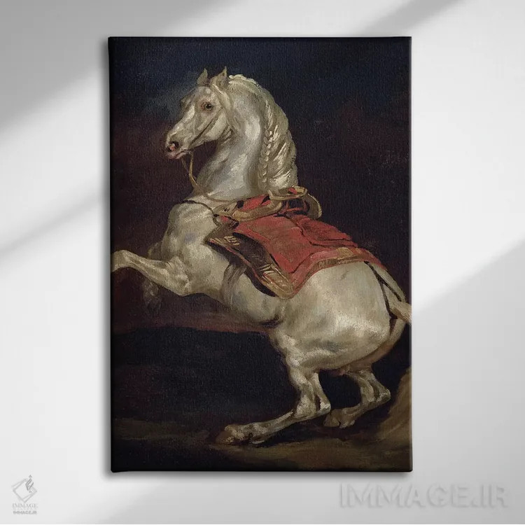 تابلو Tamerlan,اسب ناپلئون، تامرلَن اثر تئودور ژریکو (نقاش فرانسوی رومانتیک) - نمای روبهرو روی دیوار