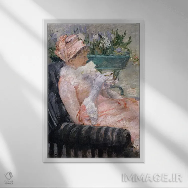 تابلو فنجان چای، حدود ۱۸۸۰–۱۸۸۱ اثر مری استیونسون کاسات (نقاش آمریکایی) - نمای قابدار سفید