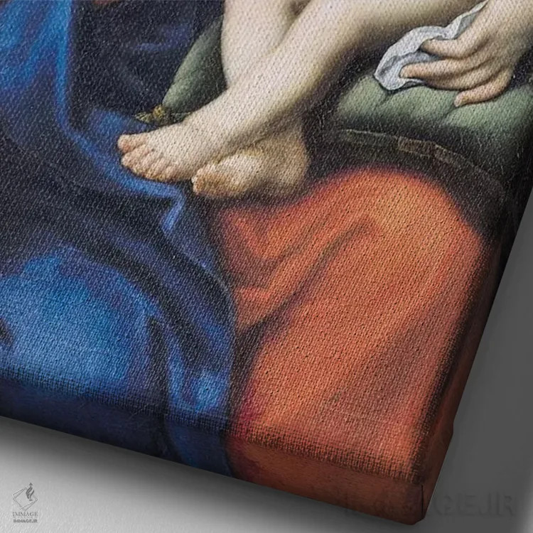 تابلو 1640-50,مریم مقدس با خوشه انگور، ۱۶۴۰-۵۰ اثر پیر میگنار - نمای نزدیک بافت بوم