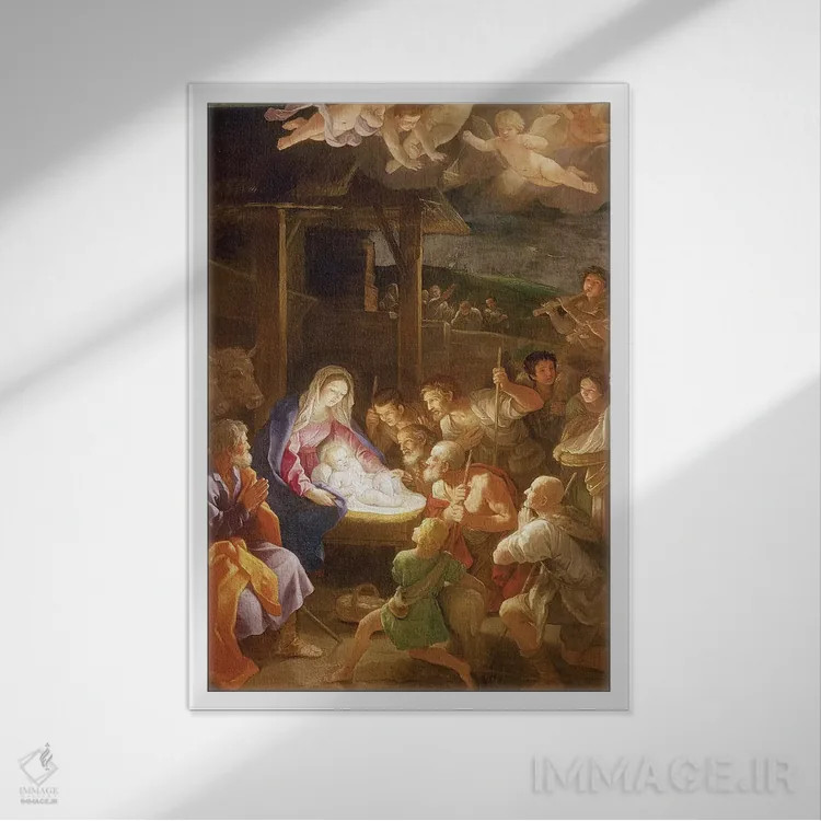 تابلو تولد مسیح در شب، ۱۶۴۰ اثر گویدو رنی - نمای قابدار سفید