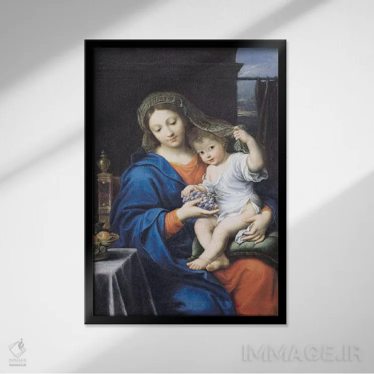تابلو 1640-50,مریم مقدس با خوشه انگور، ۱۶۴۰-۵۰ اثر پیر میگنار - نمای قابدار مشکی