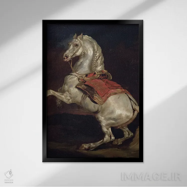 تابلو Tamerlan,اسب ناپلئون، تامرلَن اثر تئودور ژریکو (نقاش فرانسوی رومانتیک) - نمای قابدار مشکی