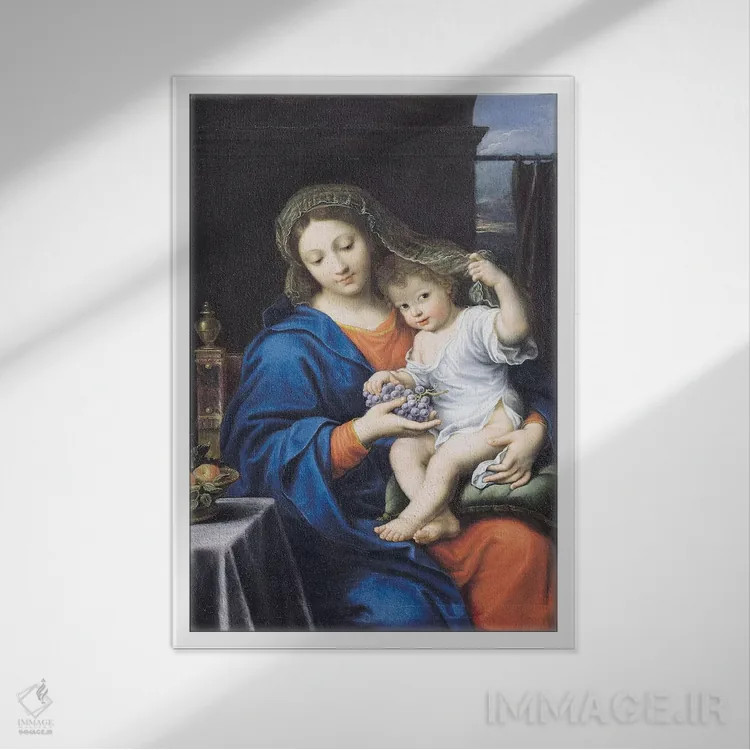 تابلو 1640-50,مریم مقدس با خوشه انگور، ۱۶۴۰-۵۰ اثر پیر میگنار - نمای قابدار سفید