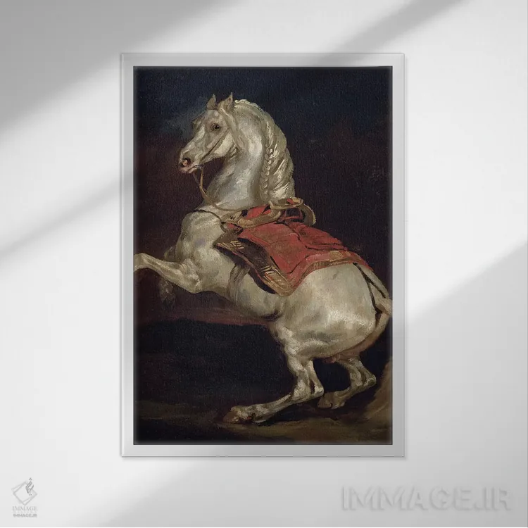 تابلو Tamerlan,اسب ناپلئون، تامرلَن اثر تئودور ژریکو (نقاش فرانسوی رومانتیک) - نمای قابدار سفید