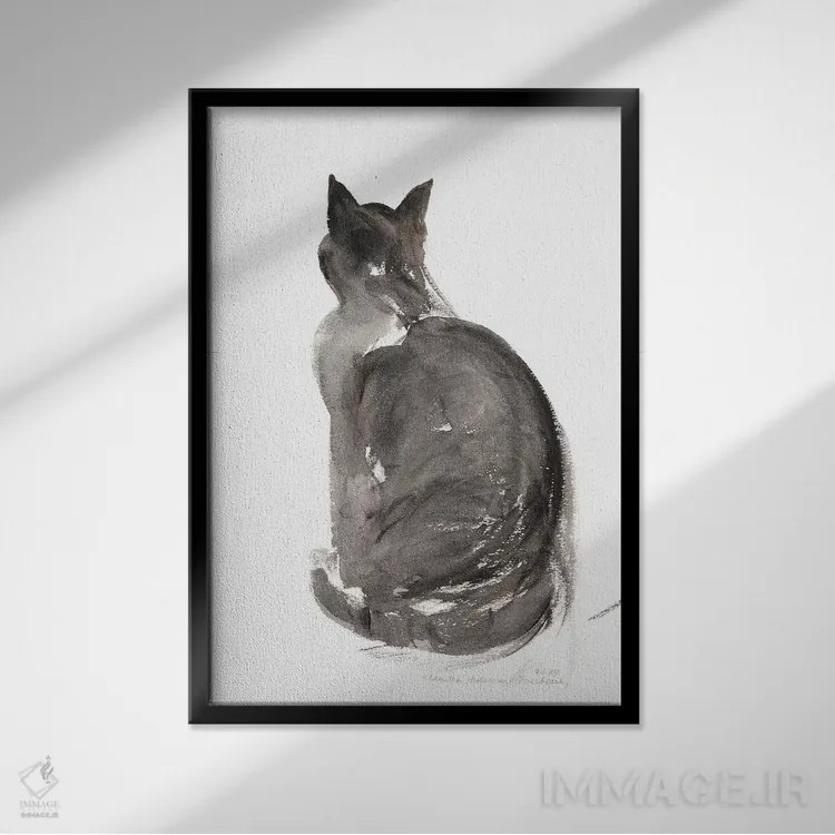 تابلو 1985,گربه، ۱۹۸۵ اثر کلودیا هاچینس-پوشاوی - نمای قابدار مشکی