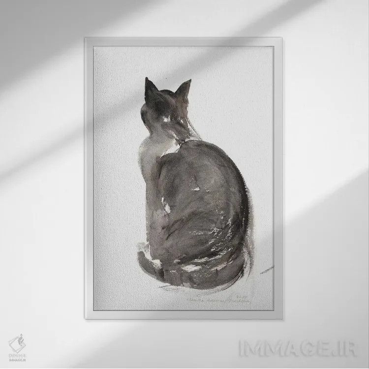 تابلو 1985,گربه، ۱۹۸۵ اثر کلودیا هاچینس-پوشاوی - نمای قابدار سفید