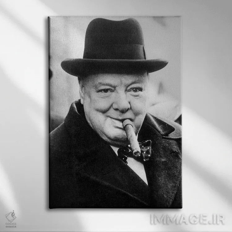 تابلو وینستون چرچیل نخستوزیر انگلیس در سال ۱۹۵۰ اثر رو دز آرشیو (آرشیو خیابان) - نمای روبهرو روی دیوار
