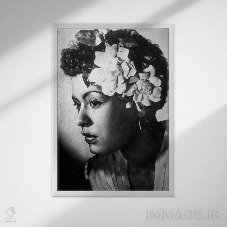 تابلو بیلی هالیدی خواننده جاز و بلوز، حدود ۱۹۴۵ اثر رو دز آرشیو (آرشیو خیابان) - نمای قابدار سفید