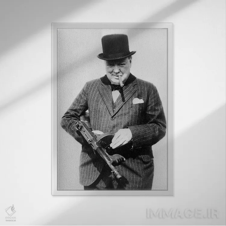 تابلو وینستون چرچیل در حال بازدید از نیروهایی که انگلستان را از حمله ساحلی آلمان محافظت میکنند اثر رو دز آرشیو (آرشیو خیابان) - نمای قابدار سفید