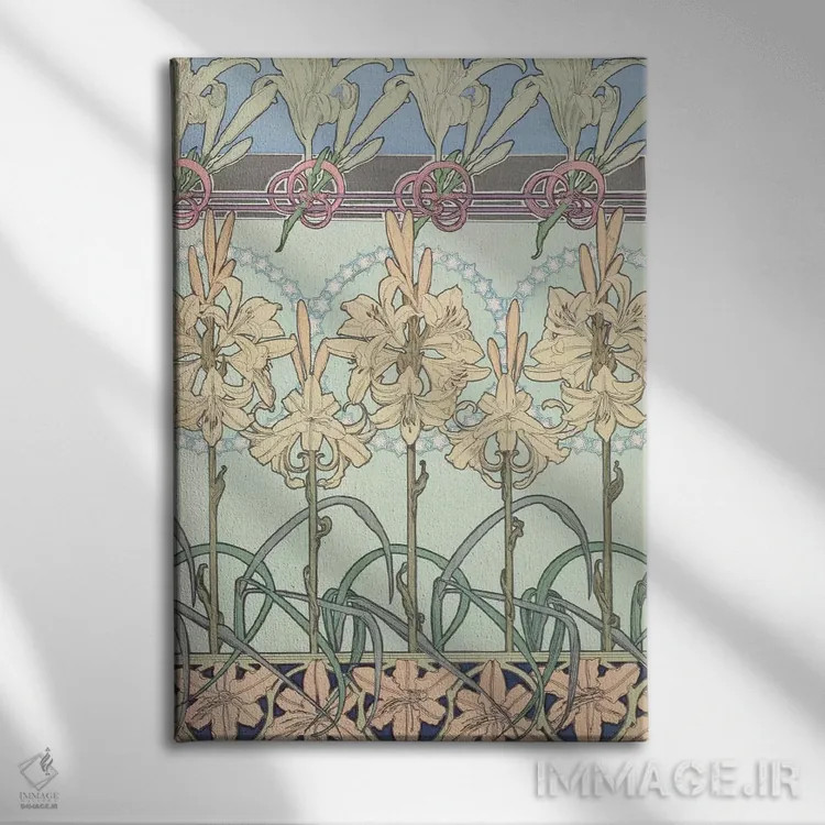 تابلو 1902,صفحه ۳۳ از "اسناد تزئینی"، ۱۹۰۲ اثر آلفونس موخا (هنرمند آرت نووی چک) - نمای روبهرو روی دیوار