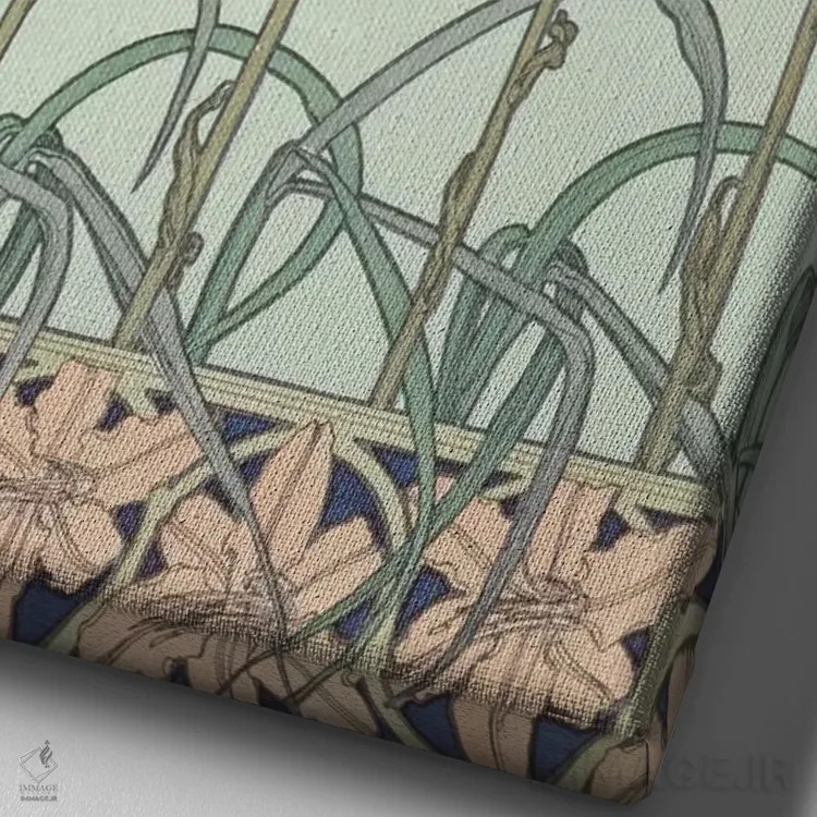 تابلو 1902,صفحه ۳۳ از "اسناد تزئینی"، ۱۹۰۲ اثر آلفونس موخا (هنرمند آرت نووی چک) - نمای نزدیک بافت بوم