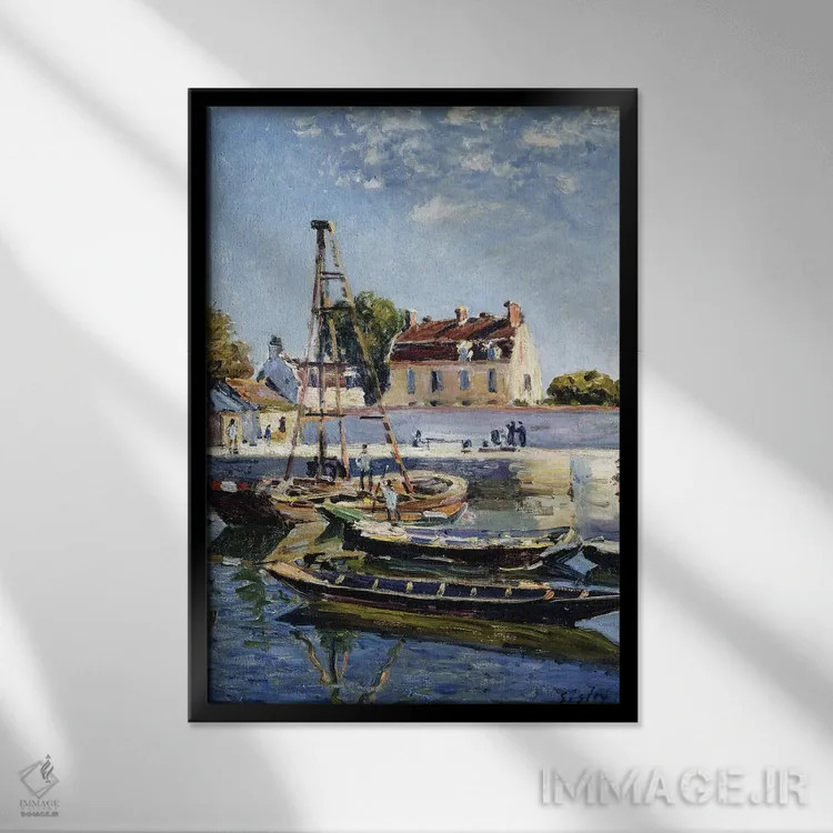 تابلو 1885,بارجها، ۱۸۸۵ اثر آلفرد سیسلی (نقاش امپرسیونیست انگلیسی-فرانسوی) - نمای قابدار مشکی