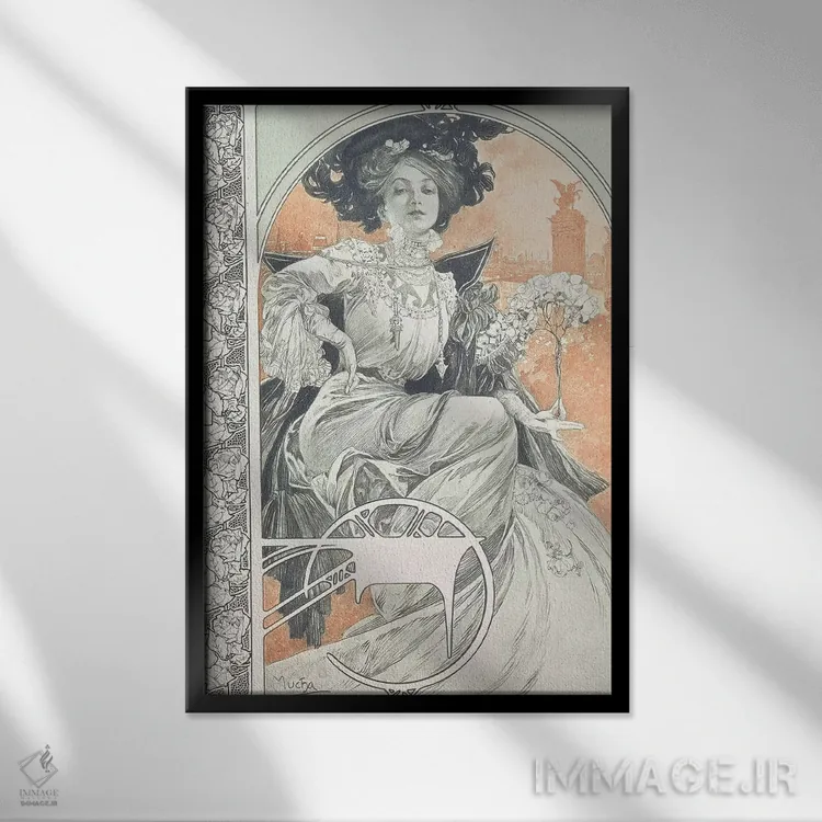 تابلو 1902,صفحه ۱ از "اسناد تزئینی"، ۱۹۰۲ اثر آلفونس موخا (هنرمند آرت نووی چک) - نمای قابدار مشکی