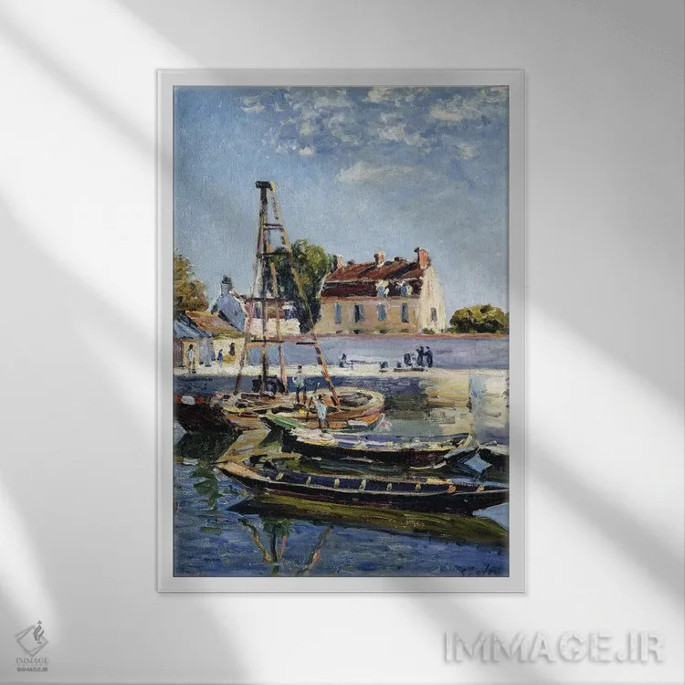 تابلو 1885,بارجها، ۱۸۸۵ اثر آلفرد سیسلی (نقاش امپرسیونیست انگلیسی-فرانسوی) - نمای قابدار سفید