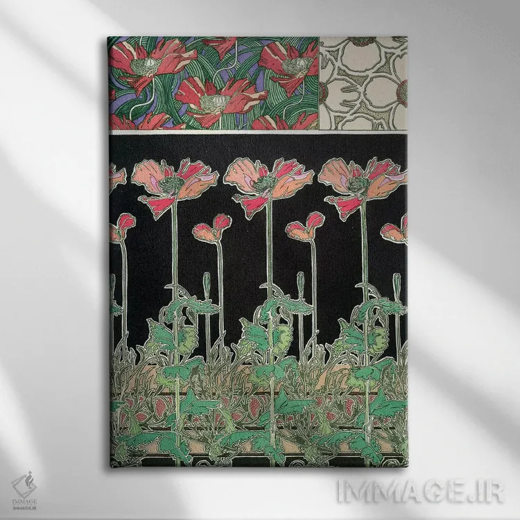 تابلو 1902,صفحه ۳۸ از "اسناد تزئینی"، ۱۹۰۲ اثر آلفونس موخا (هنرمند آرت نووی چک) - نمای روبهرو روی دیوار