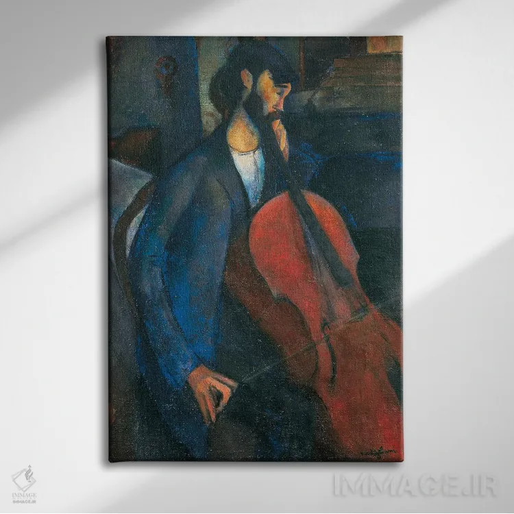 تابلو 1909,ویولنسلنواز، ۱۹۰۹ اثر آمادئو مودیلیانی (نقاش ایتالیایی) - نمای روبهرو روی دیوار