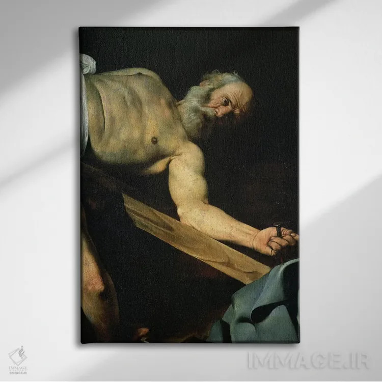 تابلو detail of St. Peter, 1600-01,مصلوب شدن سنت پیتر، جزئیاتی از سنت پیتر، ۱۶۰۰–۰۱ اثر میکلآنژو مریزی دا کاراواجو (کاراواجو؛ نقاش بزرگ ایتالیایی) - نمای روبهرو روی دیوار