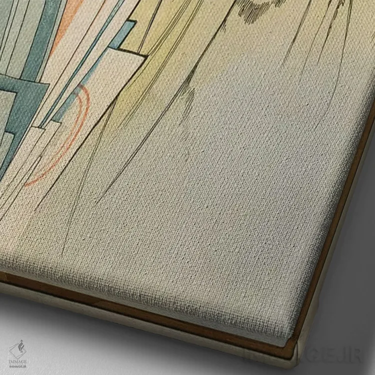 تابلو 1898,زن با شقایقها، ۱۸۹۸ اثر آلفونس موخا (هنرمند آرت نووی چک) - نمای نزدیک بافت بوم