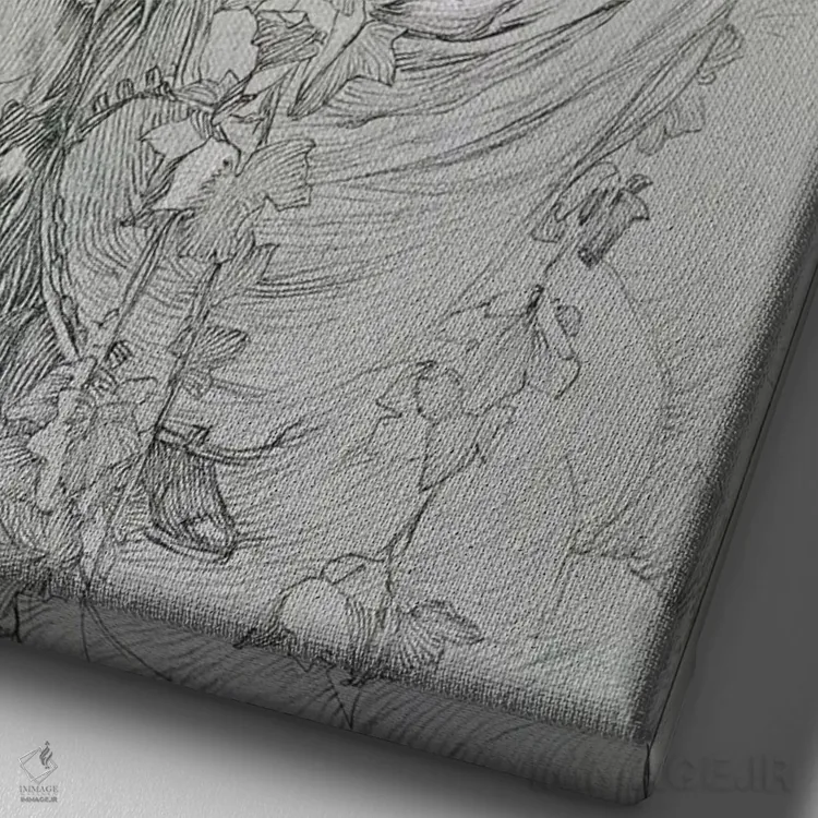 تابلو 1902,لوح ۸ از "شخصیتهای تزئینی"، ۱۹۰۲ اثر آلفونس موخا (هنرمند آرت نووی چک) - نمای نزدیک بافت بوم