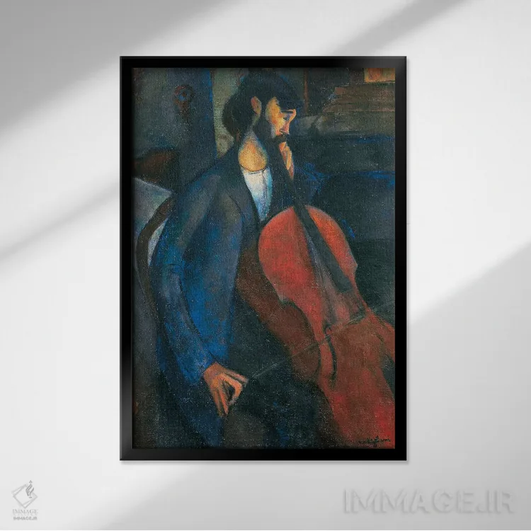 تابلو 1909,ویولنسلنواز، ۱۹۰۹ اثر آمادئو مودیلیانی (نقاش ایتالیایی) - نمای قابدار مشکی