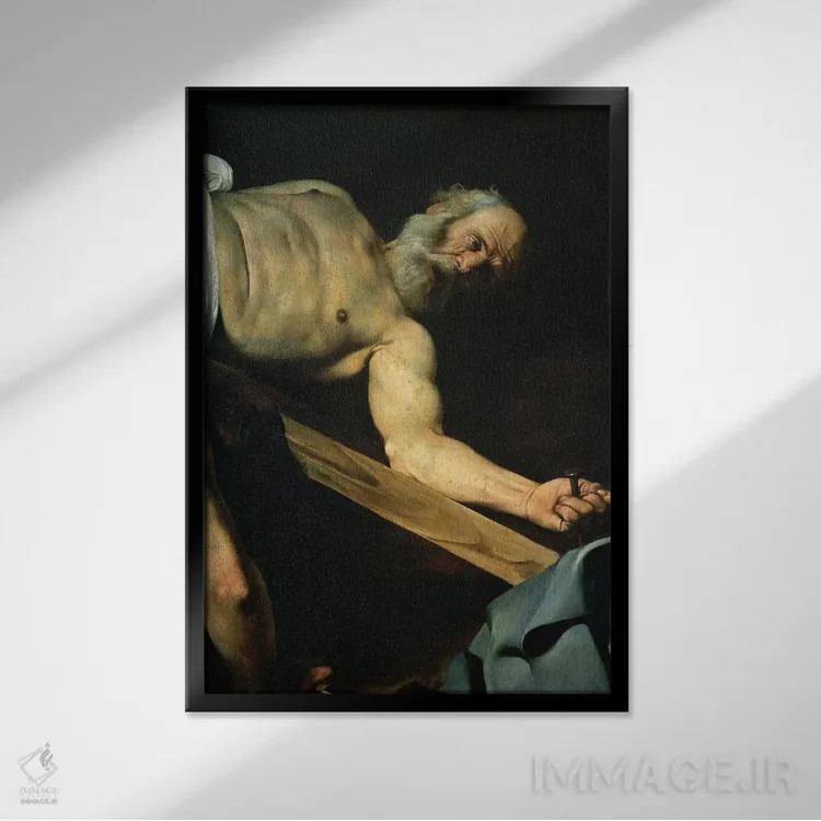 تابلو detail of St. Peter, 1600-01,مصلوب شدن سنت پیتر، جزئیاتی از سنت پیتر، ۱۶۰۰–۰۱ اثر میکلآنژو مریزی دا کاراواجو (کاراواجو؛ نقاش بزرگ ایتالیایی) - نمای قابدار مشکی